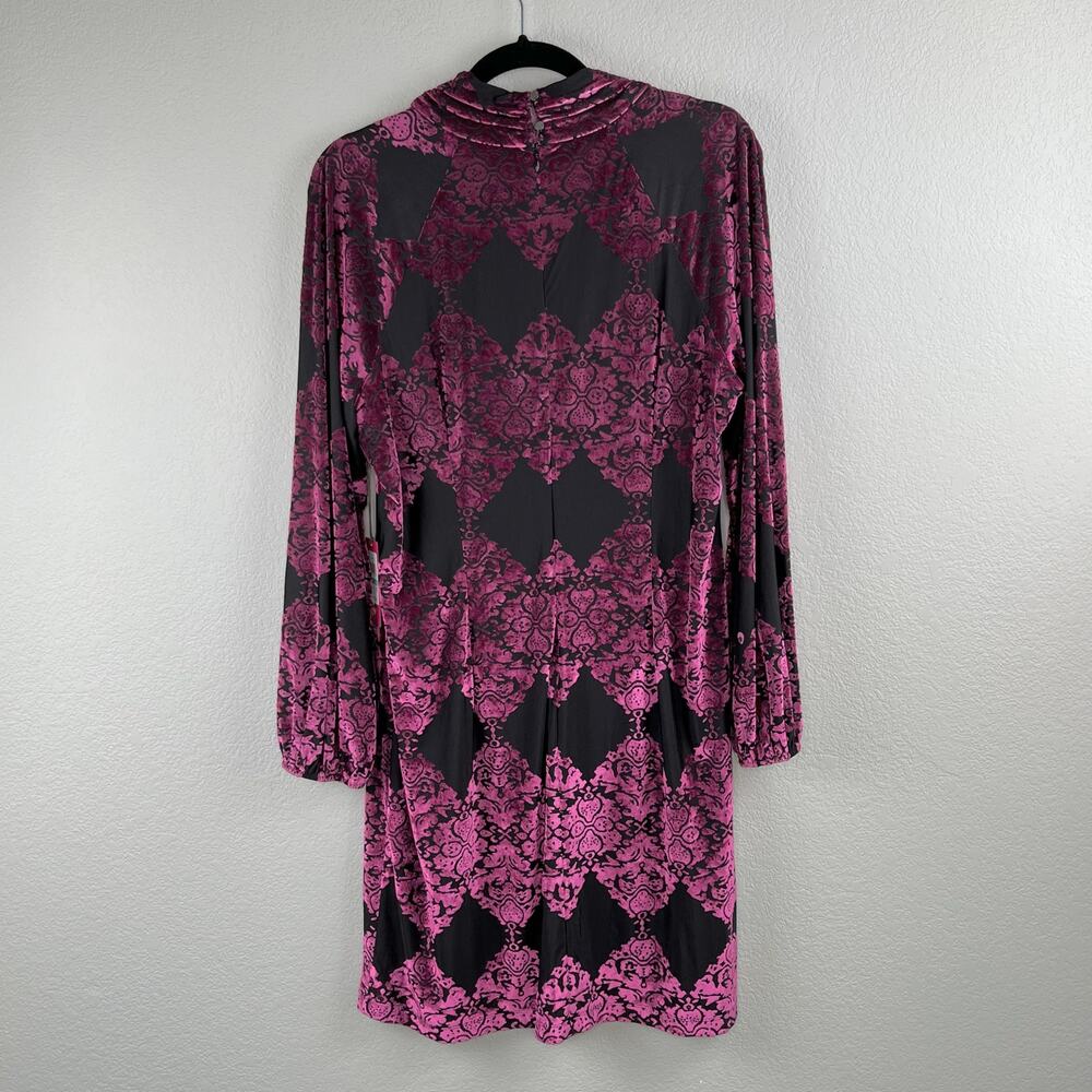 Vince Camuto Magenta Burnout Velvet Mock Neck Balloon Sleeve Mini Dress 16 NWT - Picture 14 of 14